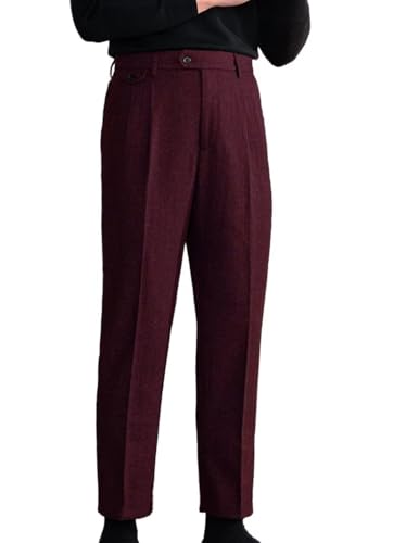Men's Dress Pants Slim Fit Tweed Herringbone Trousers Regular Fit Casual Suit Pants