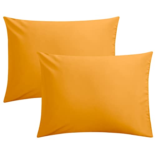 FLXXIE Microfiber Pillow Cases Standard Size, Soft Pillowcases with Envelope Closure, Wrinkle, Stain Resistant Pillow Covers, 20x26, Ginger Yellow