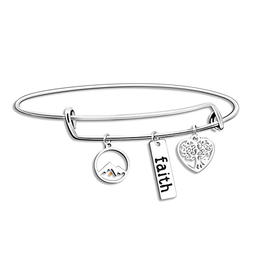 Image of Uloveido Stainless Steel Tree of Life Bangle Mustard Seed Pendant Faith Cuff Bracelet Gifts for Women Teen-Girls Y639