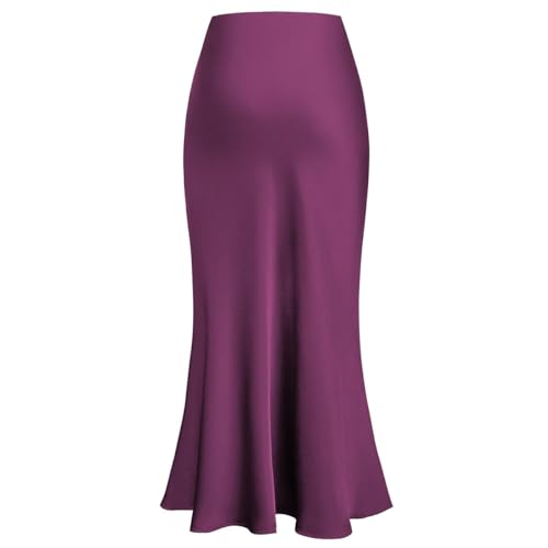 OBEEII Satin Skirts for Women High Waist Ruffle Mermaid Hem Silk Satin Maxi Skirt Cocktail Party Wedding Long Skirts3