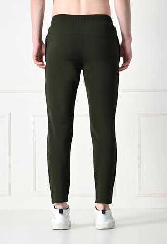 Image of Men's Dobby Lycra Solid Gym, Yoga & Sports Wear Stretchable Dri Fit Track Pant with Zipper Pockets(Olive,M)
