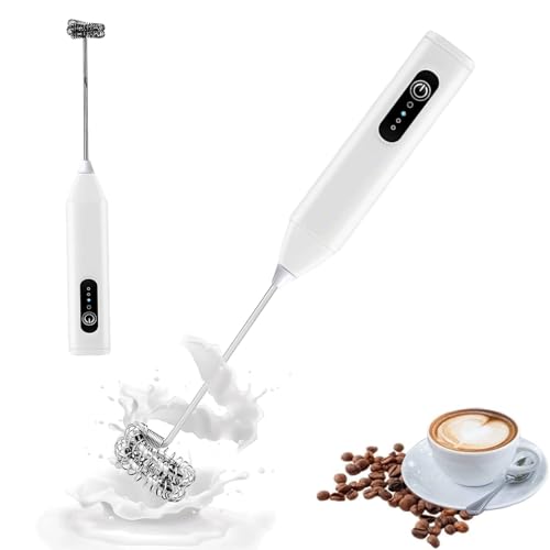 Espumador de Leche, 2025 Nueva Actualización Acero Inoxidable Espumador Leche Electrico Mini Batidora de Vaso, Resorte de Doble Extremo Carga tipo C Adecuada para Café Capuchino Matcha (Blanco)