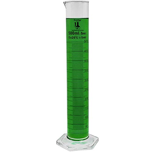 500ml Graduated Cylinder, Borosilicate 3.3 Glass, Single Metric Scale, Karter Scientific 246K1 (Case 20)