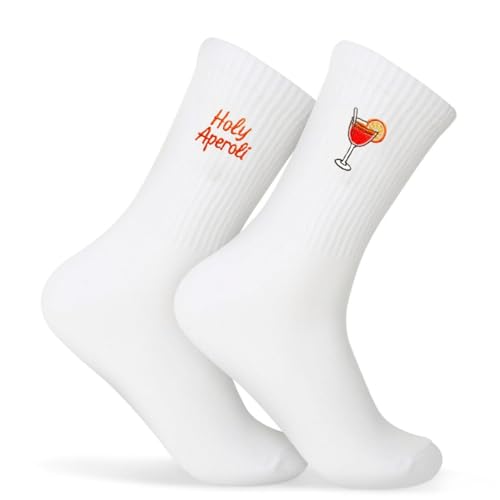 slothbyte Aperol Spritz Socken Damen Herren lustige Tennissocken aus Baumwolle atmungsaktive Crew Socks passend für Aperol-Fans Geschenk für Freundin