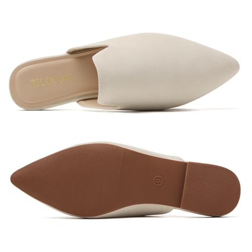 Image of Tilocow Women's Pointed Toe Flat Mules Backless Slip On Loafers