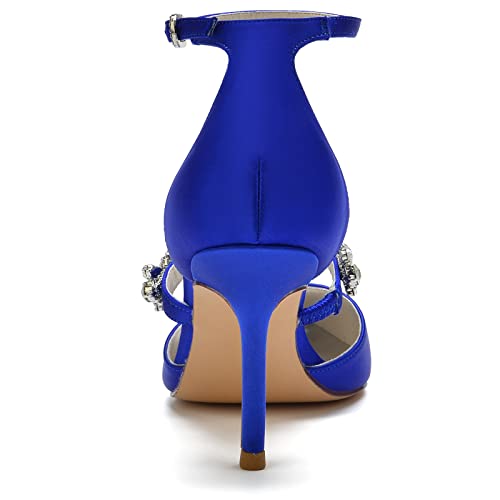 Bride Shoes for Wedding Women's Ankle Strap Silk Pointed-Toe High Heel Shoes Comfortable Mid Heels Pumps Evening Party Shoes 8.5Cm3