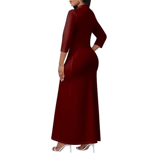 Image of PinkPatty Women's Casual 3 /4 Sleeve Polo V Neck Bodycon Maxi Dress