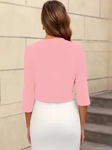 Image of Women's 3 /4 Sleeve Thin Shrugs Lightweight Open Front Cropped Cardigan for Women