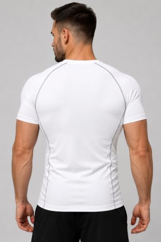 Image of BULLAR Men's Polyester Blend Compression T-Shirt, Half Sleeve Athletic Sports Tight, Crew Neck, Slim Fit Tshirt for Fitness and Workout
