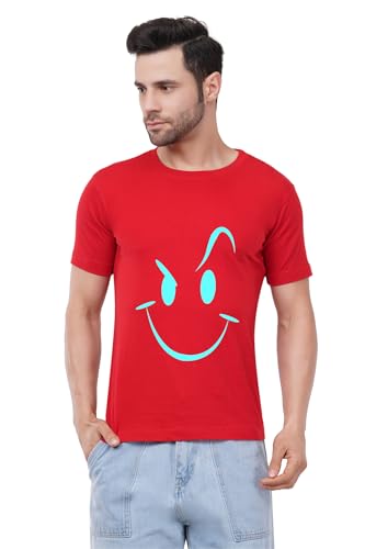 Image of Caseria Men's Cotton Printed T-Shirt -Smiley Stroke | 100% Cotton | Half Sleeves | Regular Fit | Printed | Round Neck | Graphic T Shirt