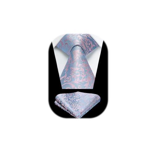 HISDERN Corbata para hombre de la boda de cachemira corbatas pañuelo flores elegante clásico corbata y pañuelo conjunto, Azul, Talla única