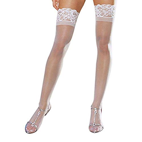 Calze al Ginocchio A Vista Calze Autoreggenti Calze di Mode di Marca Pizzo Calze Miste Moda Donna Tacchi Alti Reggiseno (Color : Bianca, Size : One Size)