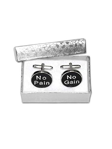 Mancuernillas para hombre tono plata No Pain No Gain miniatura 2