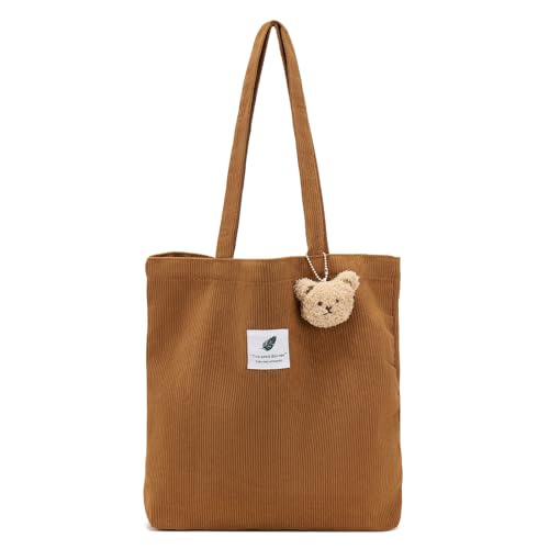 QIUTIMIY Borsa a tracolla in velluto a coste Shopper Donna Canvas Tote Bag grande capacità Tela...