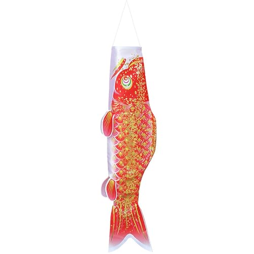 JZLEJC 27.6 Inch Japanese Carp Windsock, 3D Hot Stamping Hanging Banner for Japanese Garden, Outdoor Yard Decoration, Red