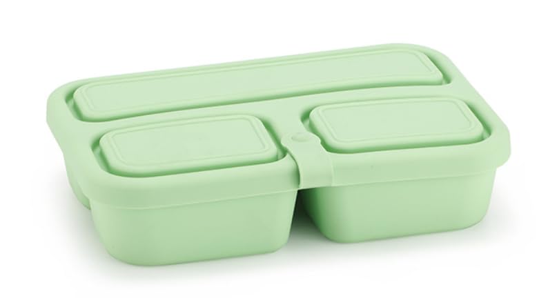 Fiambrera Silicona Plegable 2 Compartimentos Con Tapa, Caja De Snacks Infantil Reutilizable 500ml, Bandeja Aperitivos Pequeña Para Colegio Viaje, Contenedor Alimentos Fruta Y Frutos Secos, Verde