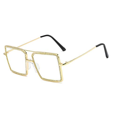 Image of willochra Fashion Diamond Set clear lens Sun Glasses Women's Square Man-made Diamond Handmade Sun Glasses uv400