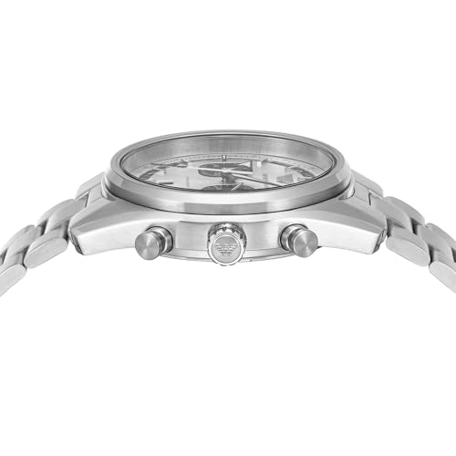 Image of Emporio Armani Watch for Men, 2 sub dial Chronograph Movement and 43mm Case Size with Stainless Steel, Leather or Silicone Strap, Black and Silver Tone, 42MM, Sports
