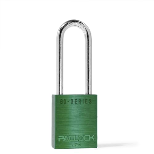 Image of PACLOCK's SR-90A Padlock, 2-1 /2 inch Tall Hard. Steel Shackle, High Performance 6-Pin Cylinder, Keyed Differently w / 2 Keys, Green