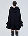 SUFCOMOU Women Hooded Poncho Cape Faux Fur Shawl Wrap with Fur Trim Sleeveless Cardigan Dressy Cloak Fashion Tops Coat (Dark Blue)