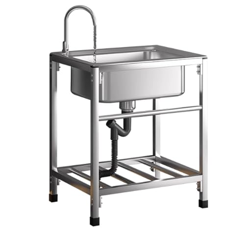 Évier de cuisine en acier inoxydable avec cuve profonde et pieds réglables pour lavage intensif