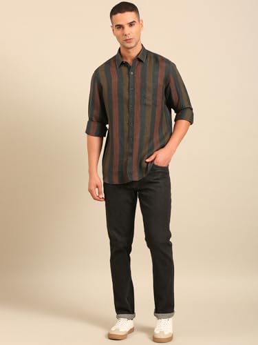 Image of Linen Club Men's Full Sleeve Checked Regular fit Pure Linen Casual Shirt
