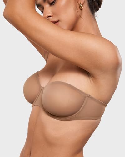 Image of INLYRIC Women's Sheer Strapless Bras Mesh Sexy Unlined Plus Size See Through Bra Underwire Demi Mesh Non Padded