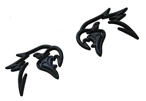 Image of Pair Custom HELLHAWK Emblem Replacement for Trackhawk Fender Door 3D Badge Hellcat Style Head (Glossy Black)
