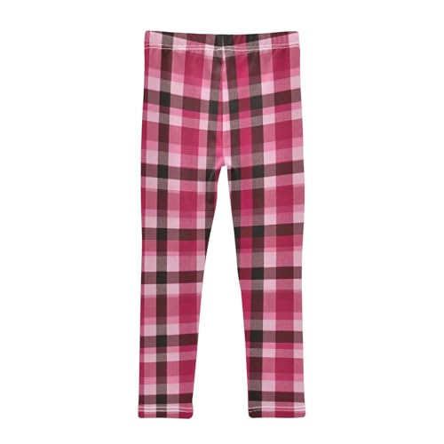 Girls Leggings Pink Red Tartan Plaid Kids Length Leggings Pants Toddler Athletic Soft Tights Trousers 4T2