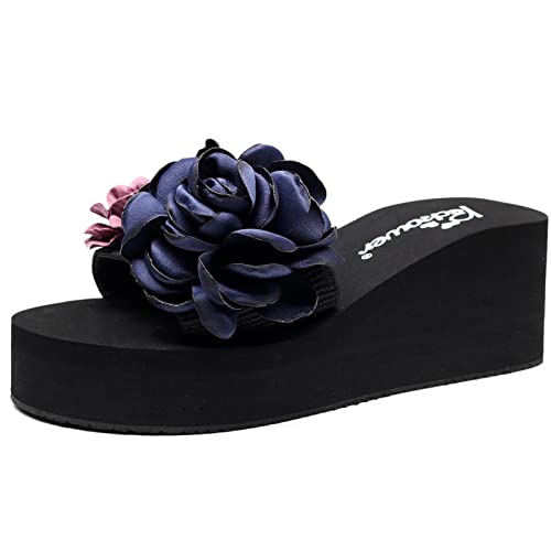 Women's Bohemian Flower Platform Wedge Sandals,Summer Comfortable Non-Slip Thick-Soled Beach Sandals,Trendy Flat Sandals With Flowers.