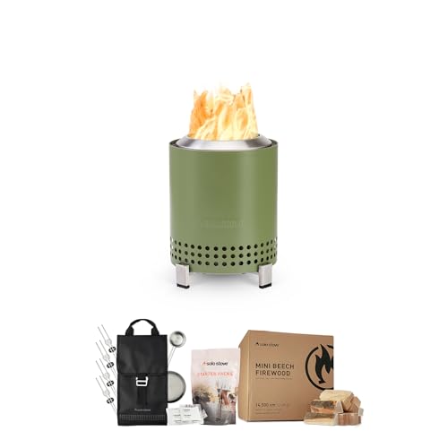 Image of Solo Stove Mesa Tabletop Fire Pit Starter Bundle | Incl. Low Smoke Mini Fire, Accessory Pack, Mini Beech Wood, Starter Packs, Fueled by Pellets or Wood, Mesa Size (HxW): 17,5 x 13 cm, 635 g, Deepolive