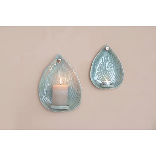 Stoneware Leaf Candle Holder Wall Sconce Green Reactive Glaze Bohemian Eclectic Ceramic #TOP2
