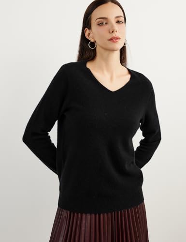 100% Pure Cashmere Women's Sweater V-Neck Long Sleeve 2025 Fall Winter Warm Soft Knit Pullover4