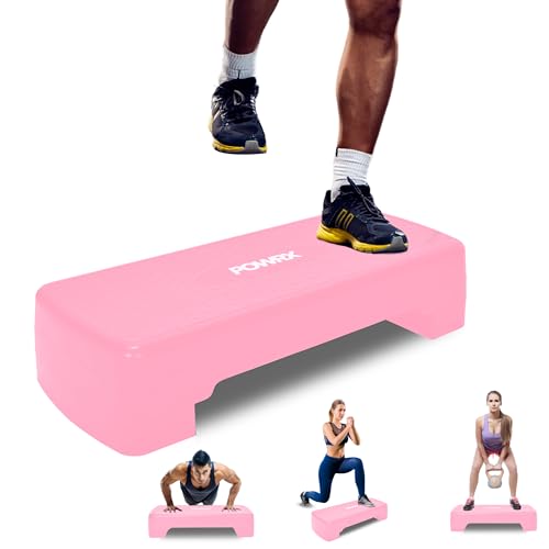 POWRX Aerobic Stepper Board - Höhenverstellbares Step Board - Fitnessgerät für Zuhause - Step Aerobic Board mit rutschfester Matte - Geeignet für alle Altersgruppen - 68 x 28 cm - Rosa