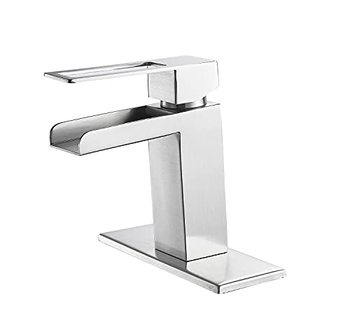Get Discount Offer Gangang Commercial Waterfall Bathroom Sink Faucet Single Handle Stainless Steel Lavatory Basin Tap Mixer,Brush Nickle FN0210