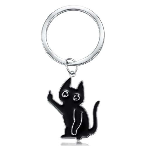 Mabor Cat Keychain Cute Black Keychains for Women Men Stainless Steel Funny Cat Keyring Gift for Cat Lovers Friendship Accessories