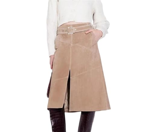 Womens Genuine Suede Leather Skirt Winter High Waisted Casual Solid Color Midi Skirt