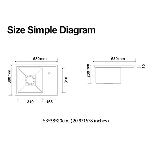 Fregadero compacto de acero inoxidable con enjuague automático de vidrio de 21 pulgadas, fregadero de bar para cafetería y hogar, drenaje eficiente de espacio pequeño, fácil de limpiar