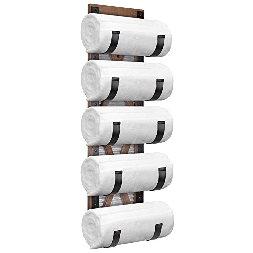 Autumn Alley Farmhouse Towel Holder, Rustic Wine Rack, Rolled Towel Rack, And Wine Holder For Farmhouse Bathroom Accessories Décor, Wall Mounted Towel Rack, Rustic Brown #TOP1