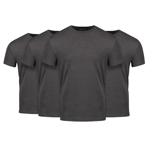 Fresh Clean Threads Men’s Crew Neck T-Shirt 4-Pack – Black, White, Wedgewood, Mercury Green – Soft, Pre-Shrunk Cotton Blend