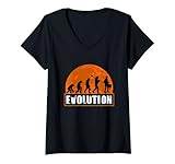 Damen Snare Drum Player, Lustige Snare Drum Menschliche Evolution T-Shirt mit V-Ausschnitt