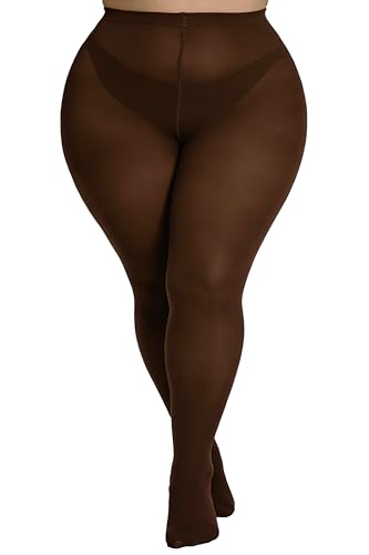 Image of HeyUU Plus Size High Waist 80D Semi-Opaque Tights, XL-4XL | Curvy Fit, No-Roll Waist, Soft Stretch, Smooth Coverage, Comfortable Everyday Wear