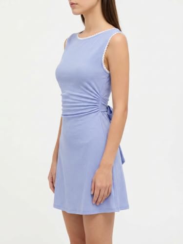 Image of CIDER Women's Summer Mini Dress Boat Neck Sleeveless Ruched Tie Back Cute Casual Dresses Nightgown Outfits Trendy
