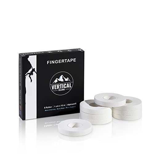 VERTICAL FELLOWS® Climbing Tape 8 White Rolls 1 cm Wide + PDF Tape Instructions - Ideal Finger Tape and Sports Tape for Climbing Bouldering Strength Sports Volleyball Handball Martial Arts