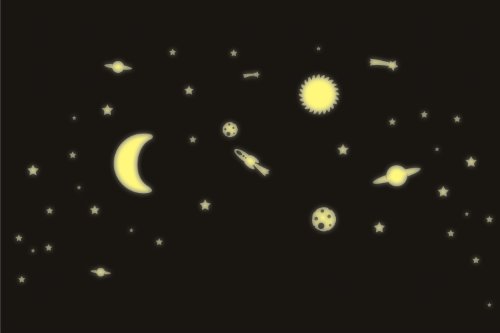 Wandtattooshop  135 Bombilla Pegatinas  Sol, Luna y Estrellas  Fluorescentes para Pared  En la Oscuridad Leuchtend. (LP de 135sms)