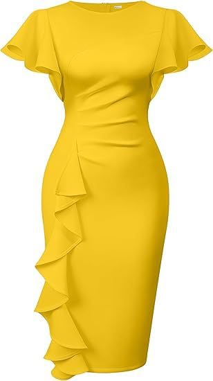Womens Vintage Church Pleated Sleeve Pleated Tight Work Medium Long Pencil Dress