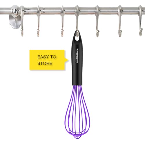 Image of NileHome Silicone Whisk 10 inch, Kitchen Whisk Kitchen Wisk Wire Whisks for Cooking, Whisking, Blending, Beating, Stirring-Purple