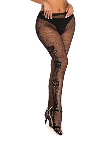 Women's High Waisted Fishnet Stockings Sexy Tights Thigh High Pantyhose with Diamond