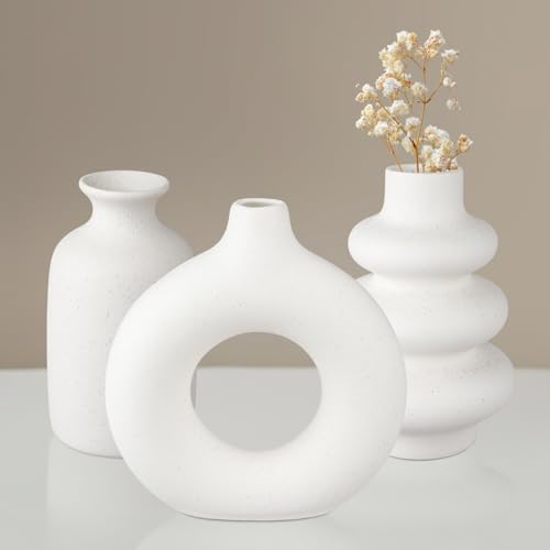 Tobulkirl Ceramic Vase Set of 3, Small Flower Vase for Home Decor, Decorative Vases for Pampas Grass...