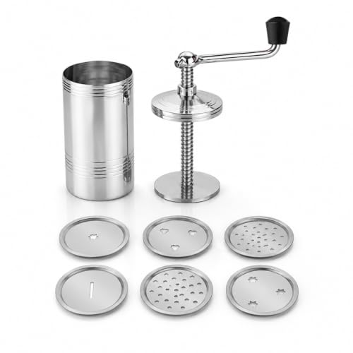 Image of Vexora Stainless Steel Kitchen Press with 6 Jali Sev Sancha Machine | Murukku Maker Chakli Maker Bhujia Maker Gathiya Press Noodles Maker Namkeen Maker | 450 g